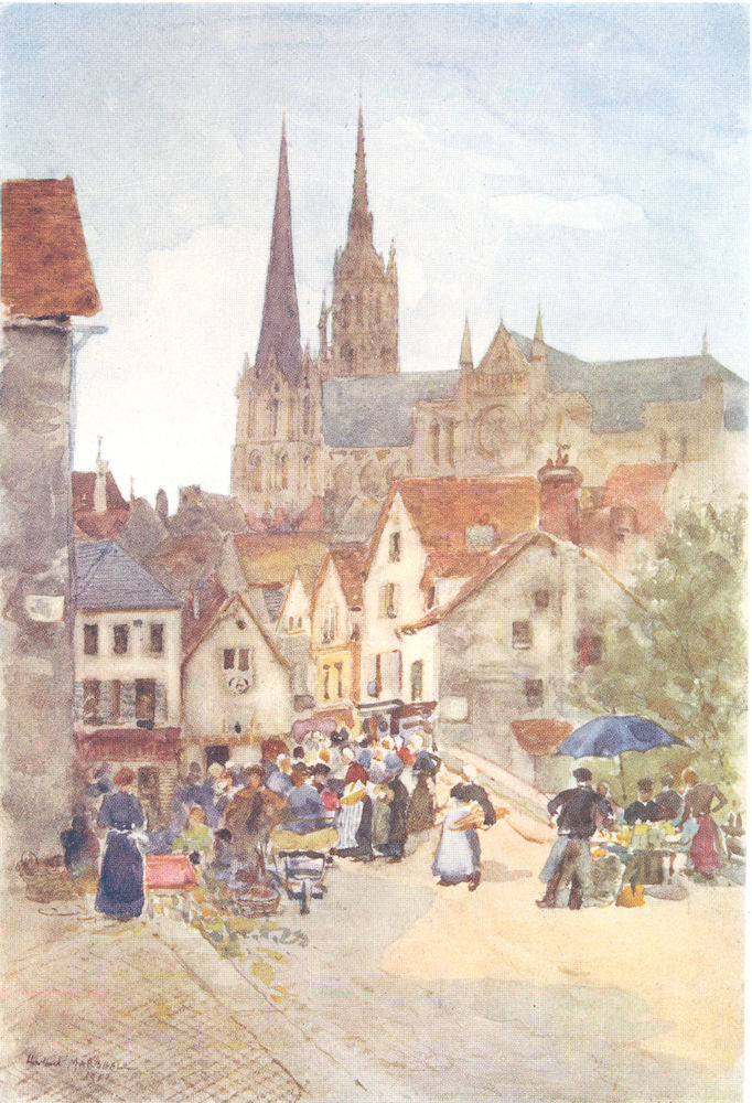 EURE-ET-LOIR. Rue de la Porte Guillaume. Chartres. Street market 1907 print